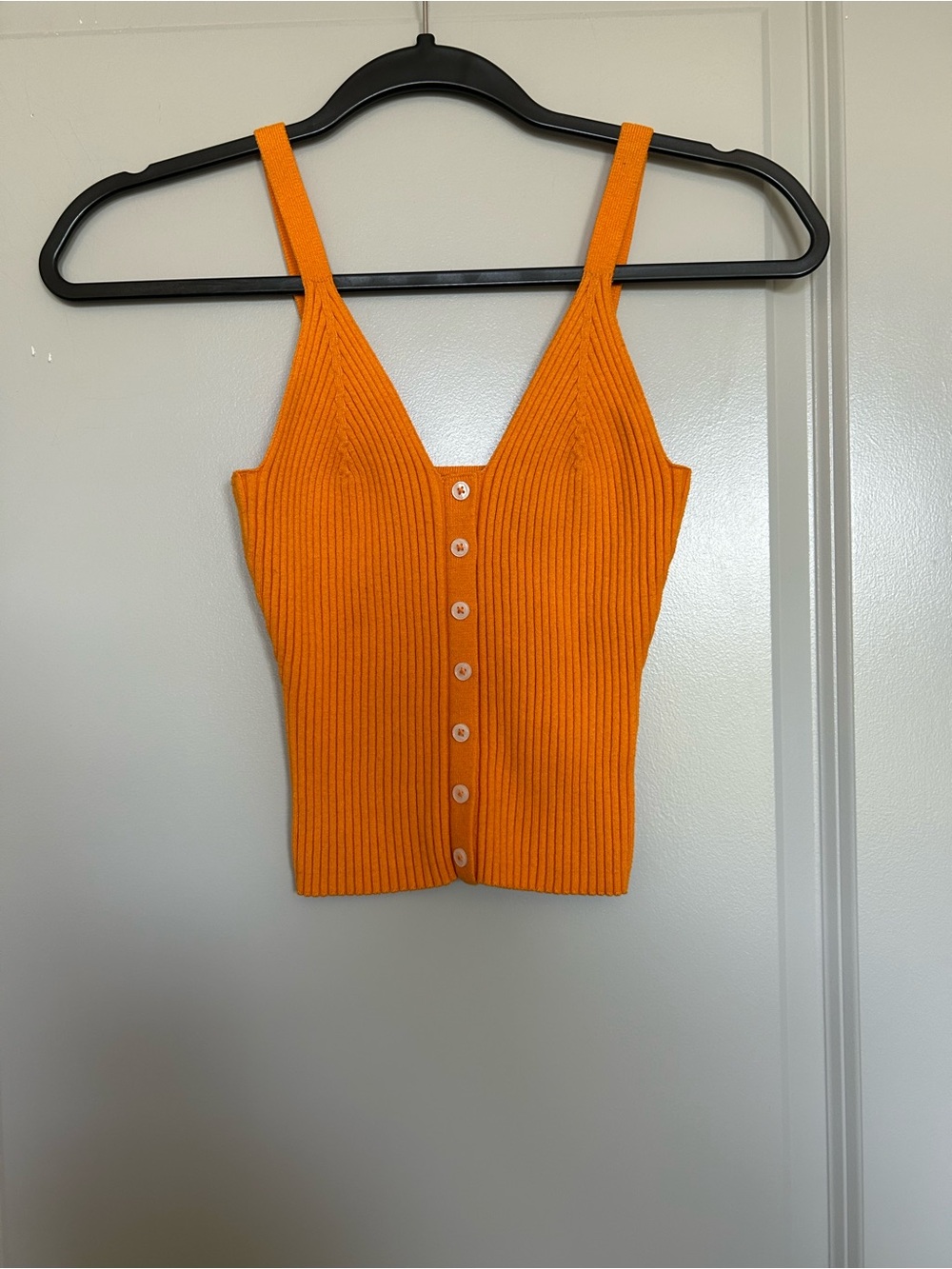 aerie Orange Ribbed Button-Front V-Neck Camisole
